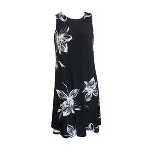 Anne Klein Dress Womens Size 6 Black White Hawaiian‎ Floral Sleeveless Pullover